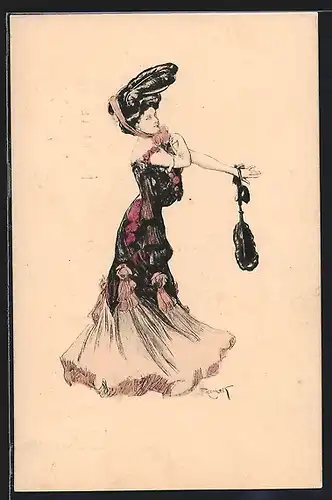 Künstler-AK Ferdinand von Reznicek: Elegant gekleidete Frau mit Geige, Simplicissimus