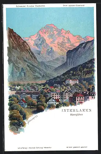 Künstler-AK C. Steinmann Nr. 2040: Interlaken, Alpenglühen