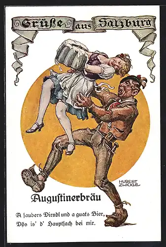 Künstler-AK Hubert von Zwickle: Salzburg, Augustinerbräu, A saubers Dirndl...