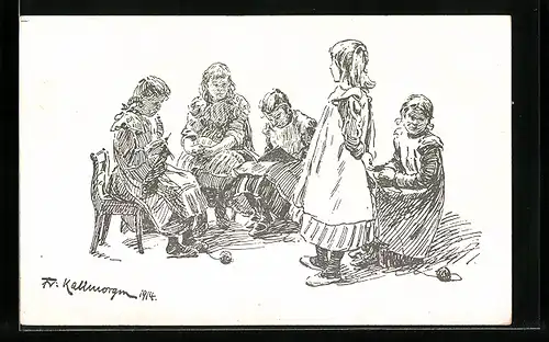 Künstler-AK Friedrich Kallmorgen: Mädchen bei der Handarbeit