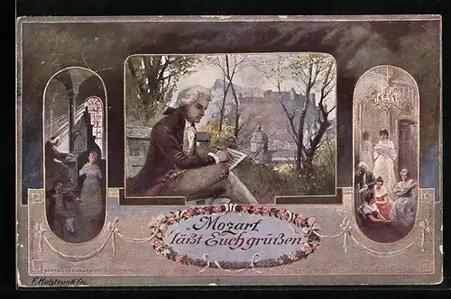 Künstler-AK Franz Kulstrunk: Mozart schreibt auf Notenpapier