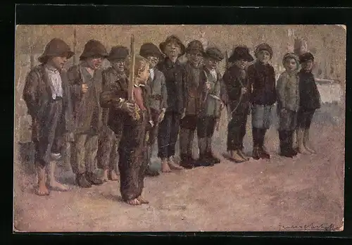 Künstler-AK Robert Schiff: Soldatenspiel, Kinder spielen Soldaten