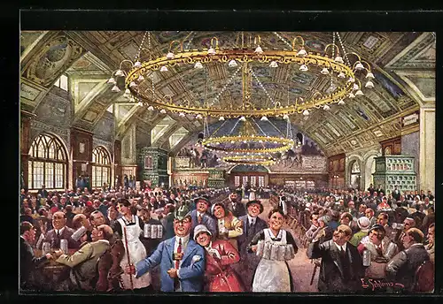 Künstler-AK Ernst Schlemo: Hofbräuhaus München Festsaal