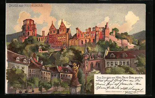 Künstler-AK C. Pfaff: Heidelberg, Schloss vom Hotel Prinz Carl gesehen