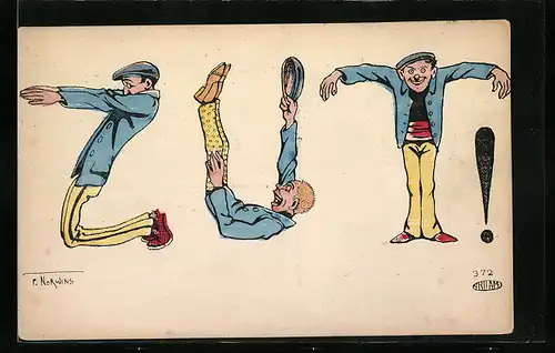 Künstler-AK Philippe Norwins: Junger Mann macht Leibesübungen