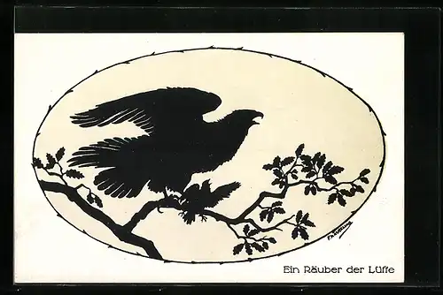 Künstler-AK Friedrich Kaskeline: Adler mit Jungvogel auf einem Ast sitzend, Ein Räuber der Lüfte