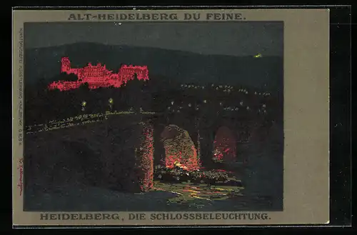 Künstler-AK Friedrich Kallmorgen: Heidelberg, Schlossbeleuchtung