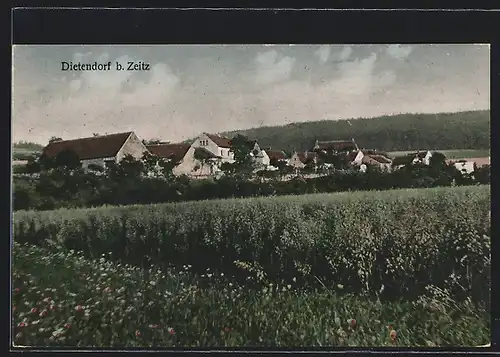 AK Dietendorf b. Zeitz, Blick über Felder auf den Ort