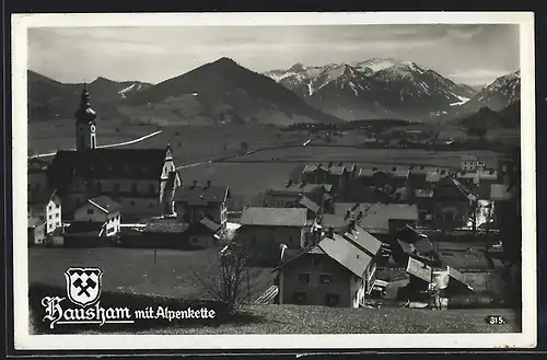 AK Hausham, Gesamtansicht mit Alpenkette