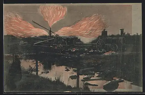 AK Hamburg-Kirchwerder, Entzündung von Erdgas am Abend des 6. November 1910