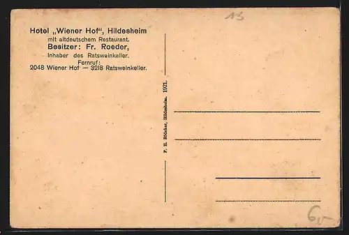 AK Hildesheim, Hotel Wiener Hof, Weinzimmer