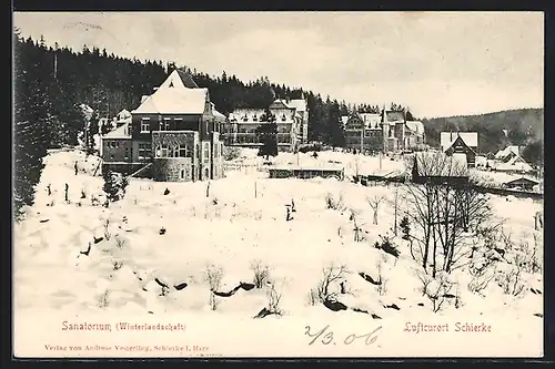 AK Schierke / Harz, Sanatorium im Winter