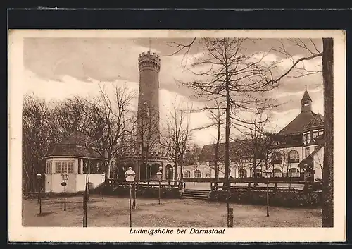 AK Darmstadt, Aussichtsturm mit Hotel und Restaurant Ludwidshöhe