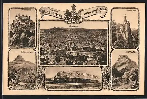 AK Stuttgart, Lichtenstein, Hohenneuffen, Hohenstaufen