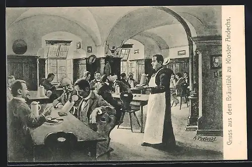 Künstler-AK Andechs, Bräustübl zu Kloster Andechs