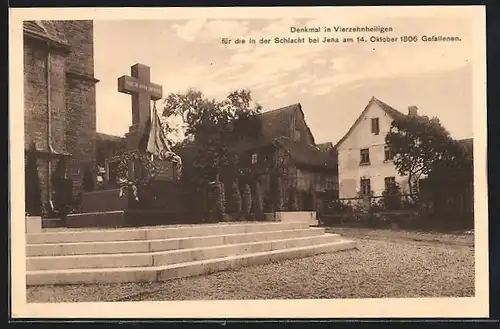 AK Jena, Denkmal in Vierzehnheiligen für die in der Schlacht bei Jena am 14. Oktober 1806 Gefallenen