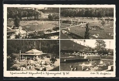 AK Sitzendorf, gut besuchtes Schwimmbad