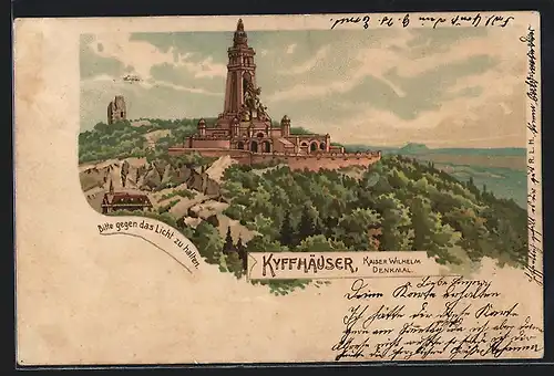 Lithographie Kyffhäuser, Kaiser Wilhelm-Denkmal, Raben