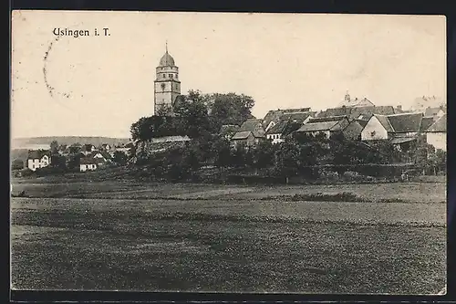 AK Usingen i. T., Ortsansicht mit Kirche