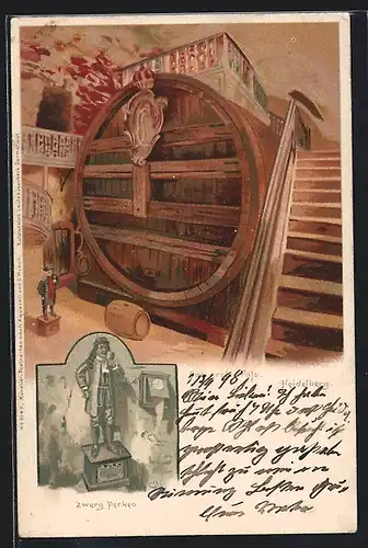 Künstler-AK Carl Münch: Heidelberg, Das grosse Fass, Zwerg Perkeo