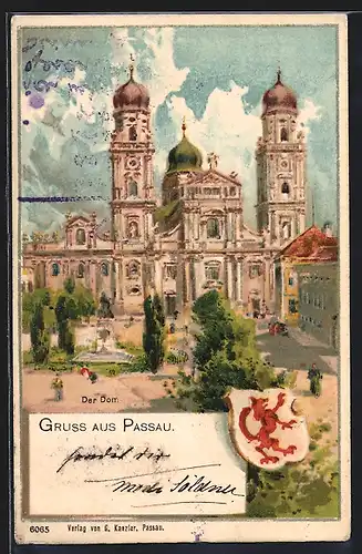 Lithographie Passau, Der Dom, Wappen