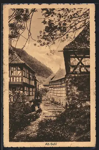 AK Alt-Suhl, Ortspartie mit Fachwerkhäusern