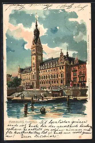 Lithographie Hamburg, Partie am Rathaus