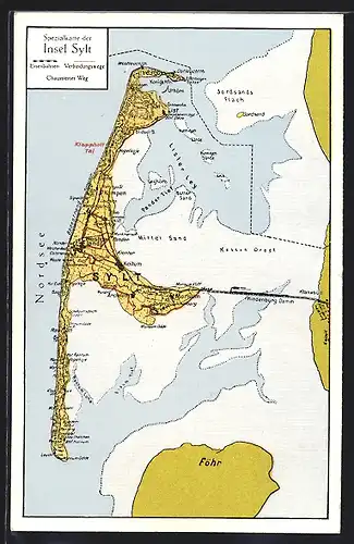 AK Sylt, Landkarte der Insel, Umgebung, Nordsee