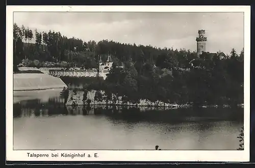 AK Königinhof a. E., Talsperre und Turm