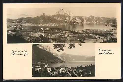 AK Gmünden / Salzkammergut, Panoramen mit Traunsee