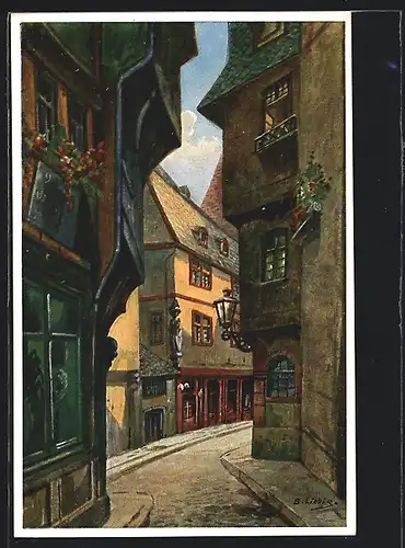 Künstler-AK Bernhard Liebig: Frankfurt a/M, Hinter dem Lämmchen, Strassenpartie