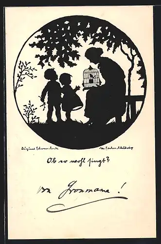 Künstler-AK M. Sachse-Schubert: Ob er wohl singt?