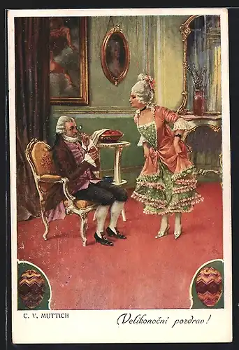 Künstler-AK Camil Vladislav Muttich: Barockes Paar zum Osterfest