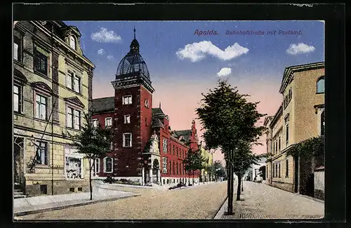 AK Apolda, Bahnhofstrasse, Postamt