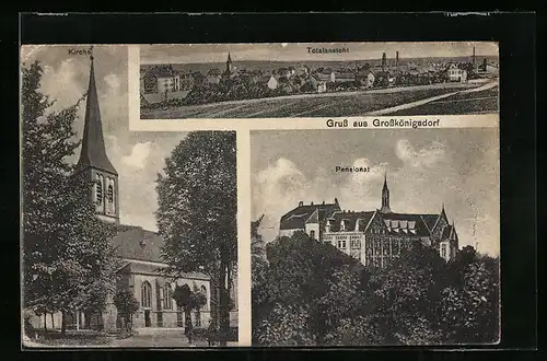 AK Grosskönigsdorf, Pensionat, Kirche, Totalansicht