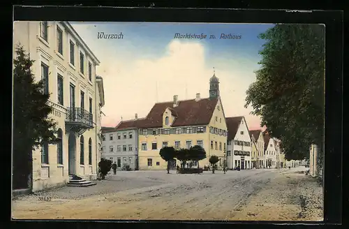 AK Wurzach, Marktstrasse mit Rathaus