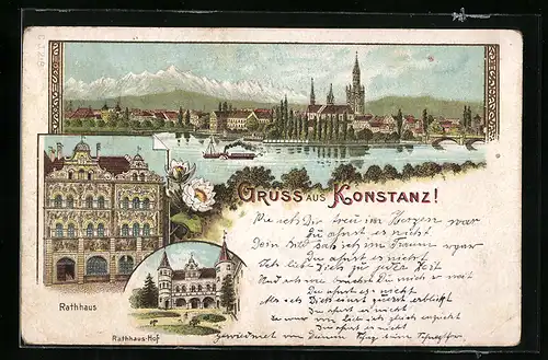 Lithographie Konstanz, Rathaus, Rathaus-Hof, Panorama