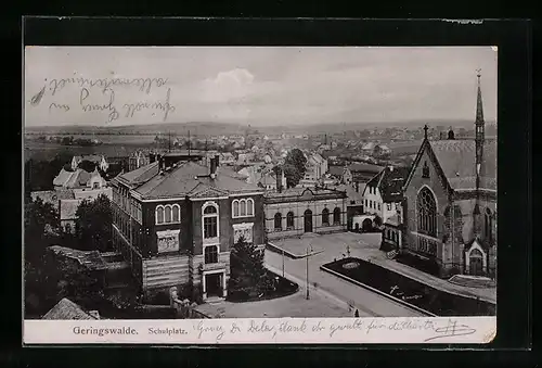 AK Geringswalde, Schulplatz mit Kirche und Umgebung