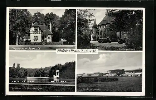 AK Krefeld a. Rh., Stadtwald, Eingang, Stadtwaldhaus, Pferderennbahn
