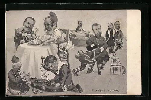 AK Spectacle du Jour, König Vittorio Emanuele III. von Italien und Zar Nikolaus II. von Russland