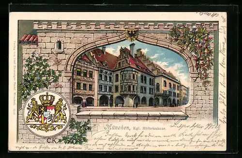 Passepartout-Lithographie München, Kgl. Hofbräuhaus, Wappen