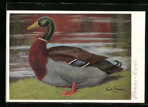 Künstler-AK sign. Kurt Zander: Rouen-Erpel steht am Flussufer