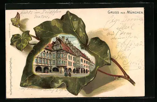 Passepartout-Lithographie München, Hofbräuhaus im Efeublatt