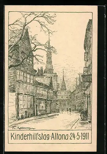 Künstler-AK Hamburg-Altona, Strassenpartie mit Häusern, Kinderhilstag 24.05.1911