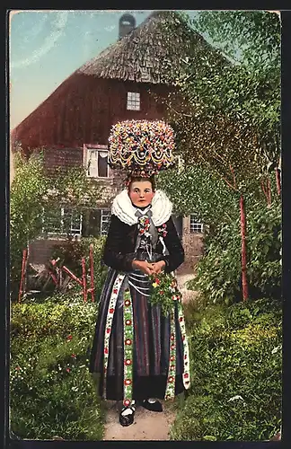 AK Schäppelmädchen von St. Georgen im schwarzwälder Trachtenkleid