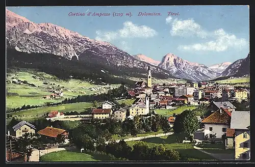 AK Cortina d'Ampezzo, Ortsansicht mit Dolomiten