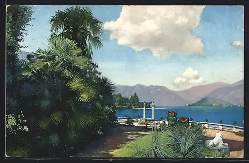 AK Photochromie NR. 3342, Lago di Como, Bellagio, Uferpartie mit Balustrade und Blick zum See