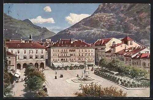 Künstler-AK Bozen, Blick auf den Walterplatz