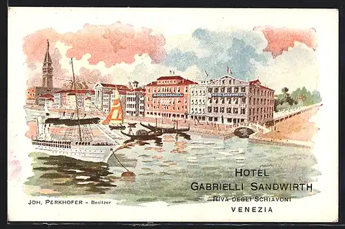 Künstler-AK Venezia, Hotel Gabrielli Sandwirth, Riva degli Schiavoni