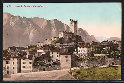 AK Malcesine, Ortsansicht mit Bergen